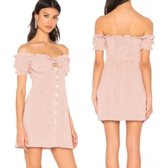 MAJORELLE Golden Gal Mini Dress in Pink Plaid Size Small - Picture 3 of 10